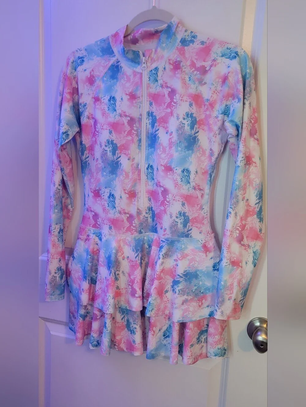 Pink & Blue Tie-Dye Long Sleeve Swim Dress With Shorts Size M - Picture 6 of 7